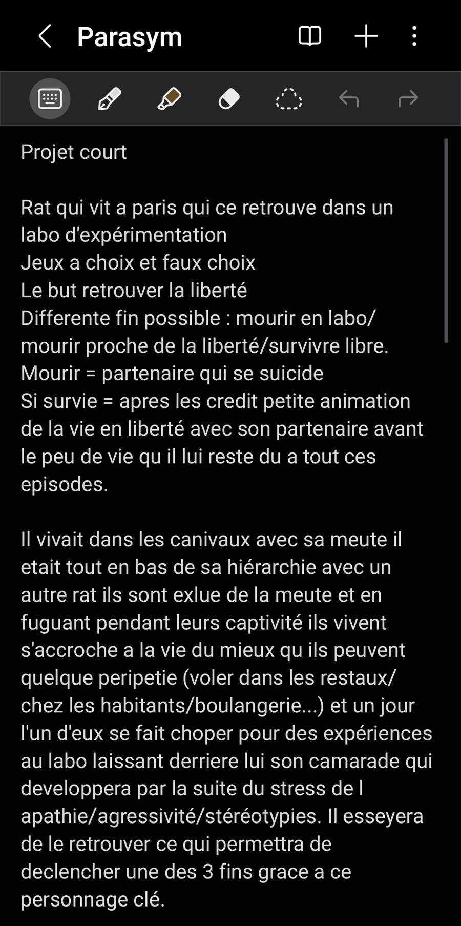 The first concept draft, typed on a phone