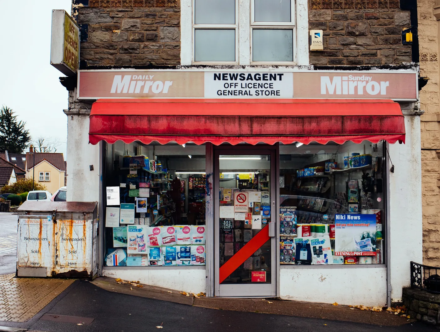 Window card at real scale, in a London newsagent